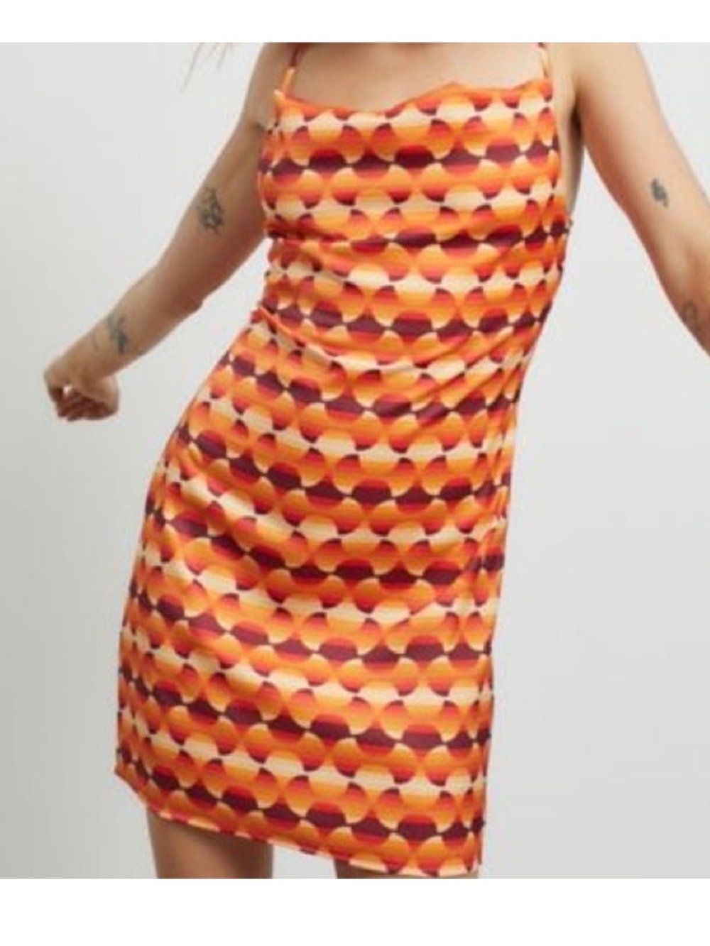 UO Printed Mallory Cowl Slip Mini Dress XS New with tags orange summer